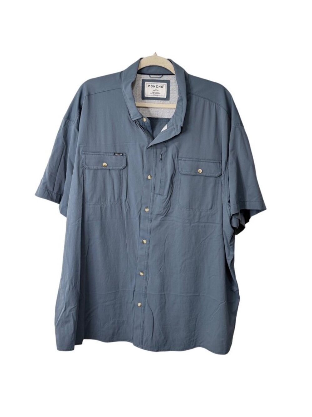 Poncho Mens Size 3XL Fishing Shirt Short Sleeve Blue Button-Up Regular Fit